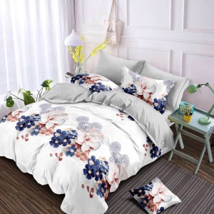 Lenjerie pat dublu, Finet, 6 piese, Alb, Gri, flori