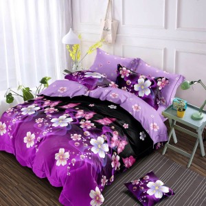 Lenjerie pat dublu, Finet, 6 piese, Mov, flori
