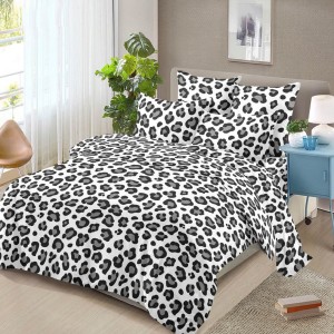 Lenjerie pat dublu, 4 piese, microfibra, Pucioasa, Alb, Gri, animal print