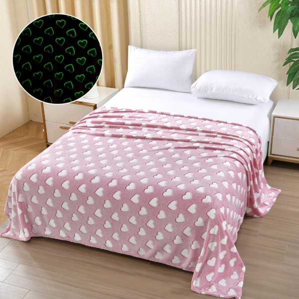   Pătură Cocolino Pufoasa, Premium, cu Model Fluorescent, 200x230 cm – Confort și Eleganță de la Johny Home Pucioasa, Roz, Inimioare [1]