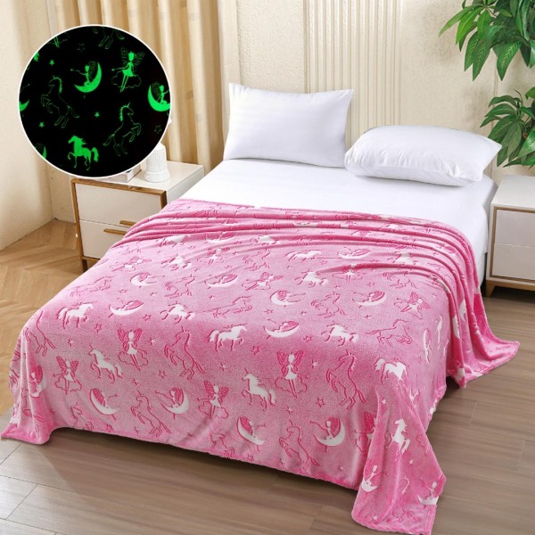   Pătură Cocolino Pufoasa, Premium, cu Model Fluorescent, 200x230 cm – Confort și Eleganță de la Johny Home Pucioasa, Roz, Unicorni [1]