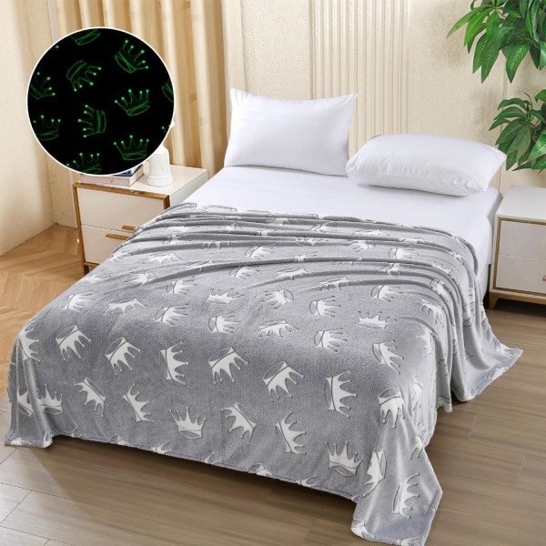   Pătură Cocolino Pufoasa, Premium, cu Model Fluorescent, 200x230 cm – Confort și Eleganță de la Johny Home Pucioasa, Gri, Coroane [1]