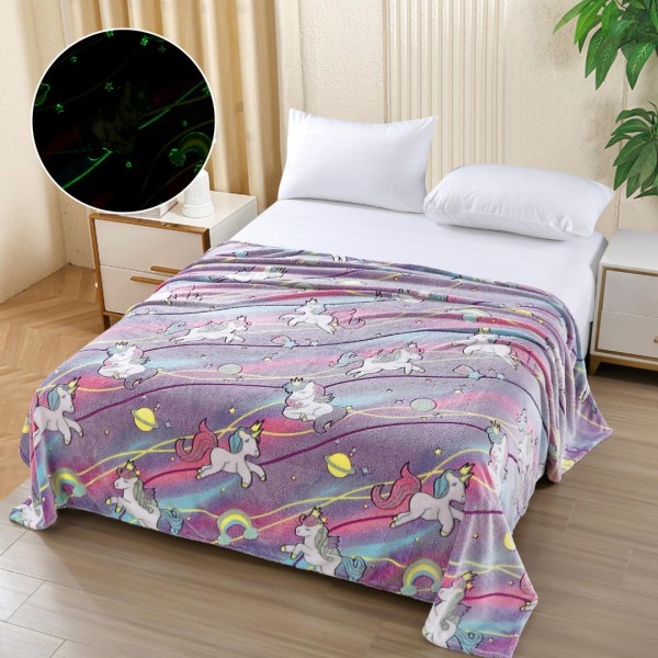   Pătură Cocolino Pufoasa, Premium, cu Model Fluorescent, 200x230 cm – Confort și Eleganță de la Johny Home Pucioasa, Mov, Planete si Unicorni [1]