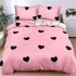 Lenjerie pat dublu, bumbac satinat, cearsaf clasic, 4 piese,  Roz, inimioare [2]