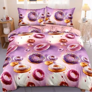 Lenjerie pat dublu, bumbac satinat, cearsaf clasic, 4 piese, Mov, gogosi