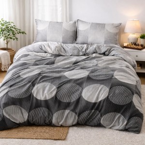 Lenjerie pat dublu cu Elastic, bumbac satinat, Gri, abastract Lenjerie pat dublu cu Elastic, bumbac satinat, Gri, abastract