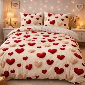 Lenjerie pat dublu cu Elastic, bumbac satinat, Bej, inimioare Lenjerie pat dublu cu Elastic, bumbac satinat, Bej, inimioare