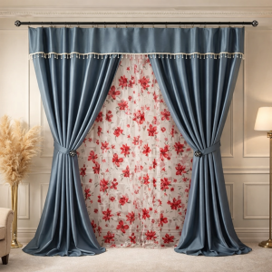 Set 3 metri de 2 bucati de Draperie BlackOut, Pearls, 150cm latime x 270cm înălțime, cu rejansa pt sina, Gri cu Sclipici