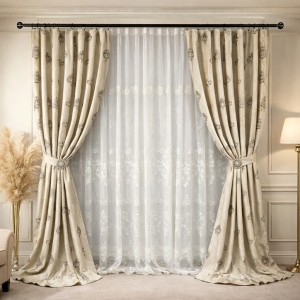 Set 2 Draperii Jacquard, Royal, 150cm latime x 270cm înălțime, Grej deschis + Perdea 400cm latime x 270cm inaltime, tip in cu broderie Roses