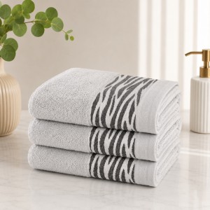 Set 3 prosoape mari, Waves, 70x130cm, din 100% bumbac pakistanez, 460g, Gri deschis