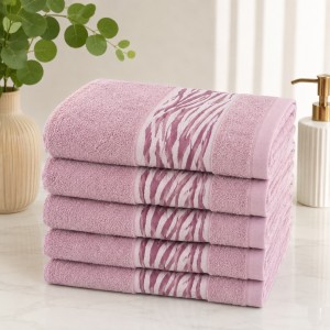 Set 5 prosoape medii, Waves, 50x90cm, din 100% bumbac pakistanez,  460g, Lila
