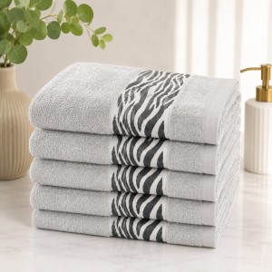 Set 5 prosoape medii, Waves, 50x90cm, din 100% bumbac pakistanez,  460g, Gri deschis