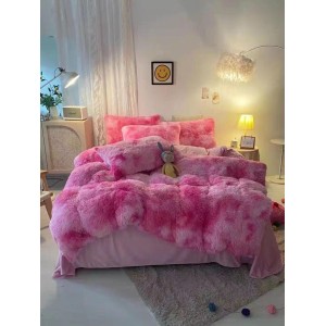Lenjerie pat super pufoasa COCOLINO Fluffy 4 piese, Roz, degrade