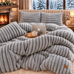 Lenjerie Deluxe, 4 Piese, Blăniță Shorthair și CoCoLiNo, cu Elastic Perimetral, Gri deschis