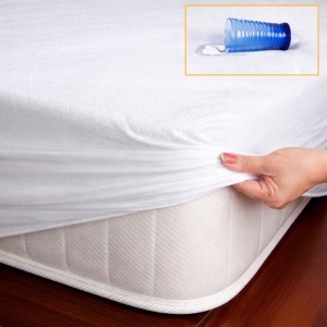 Husa impermeabila cu elastic pentru saltea, bumbac frotir 90x200cm, alb