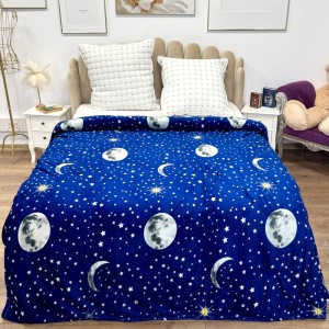 Patura pufoasa cocolino 200x230cm, 240g/mp, Albastru, Luna si Stele