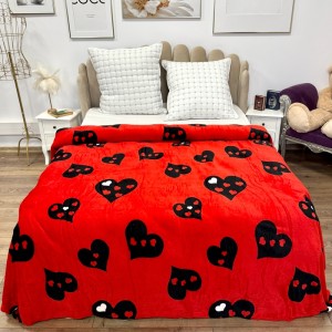 Patura pufoasa cocolino 200x230cm, 240g/mp, Rosu, Inimioare