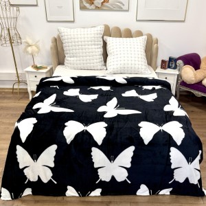 Patura pufoasa cocolino 200x230cm, 240g/mp, Negru, Fluturi