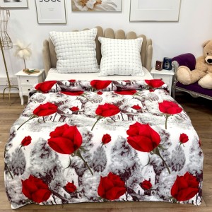 Patura pufoasa cocolino 200x230cm, 240g/mp, Alb, Gri, trandafiri