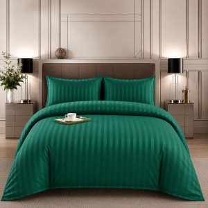 Lenjerie pat dublu, Damasc Finetat Deluxe cu Elastic, 4 piese, Verde