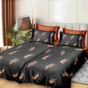 Lenjerie de pat cu 2 cearsafuri pt. pilota, 7 piese, Bumbac Satinat Superior,, Negru, pene