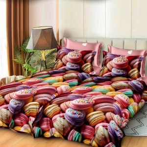 Lenjerie de pat cu 2 cearsafuri pt. pilota, 7 piese, Bumbac Satinat Superior, Multicolor, macarons