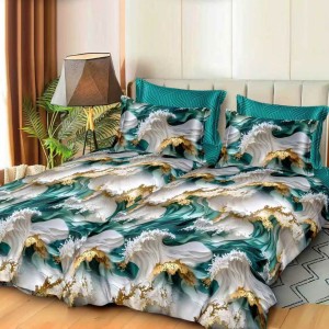 Lenjerie de pat cu 2 cearsafuri pt. pilota, 7 piese, Bumbac Satinat Superior, Verde, Gri, abstract