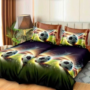 Lenjerie de pat cu 2 cearsafuri pt. pilota, 7 piese, Bumbac Satinat Superior, Verde, mingii de fotbal