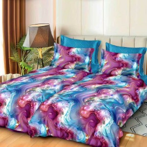 Lenjerie de pat cu 2 cearsafuri pt. pilota, 7 piese, Bumbac Satinat Superior, Albastru, Mov, abstract