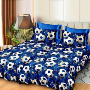 Lenjerie de pat cu 2 cearsafuri pt. pilota, 7 piese, Bumbac Satinat Superior, Albastru, mingii de fotbal