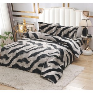 Lenjerie pat dublu, Super Pufoasa COCOLINO,cu ELASTIC, 4 piese, Gri, Negru, Zebra