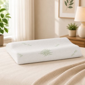 Perna din spuma cu memorie, 40x60cm, husa tricot natur cu fermoar, Aloe Vera