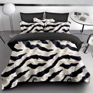 Lenjerie pat dublu, Finet, 6 piese, Negru, Gri, animal print