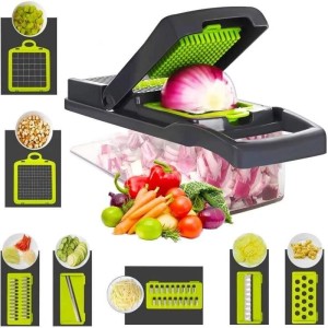 Răzătoare multifuncțională manuală – Veggie Slicer, 14 piese, lame inox, gri/verde, 35 × 11 × 14 cm Răzătoare multifuncțională manuală – Veggie Slicer, 14 piese, lame inox, gri/verde, 35 × 11 × 14 cm