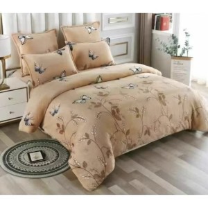 Lenjerie pat dublu, Super Pufoasa COCOLINO,cu ELASTIC, 4 piese, Bej, Fluturi