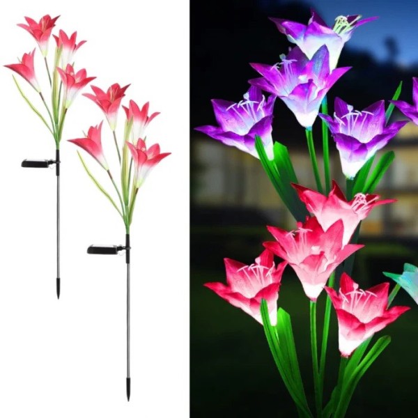 Set 2 Lămpi Solare Decorative Tip Crini Rosii cu LED M374-23, 70cm, Lumina Eleganta, Design Elegant și Funcționare Automată [1]