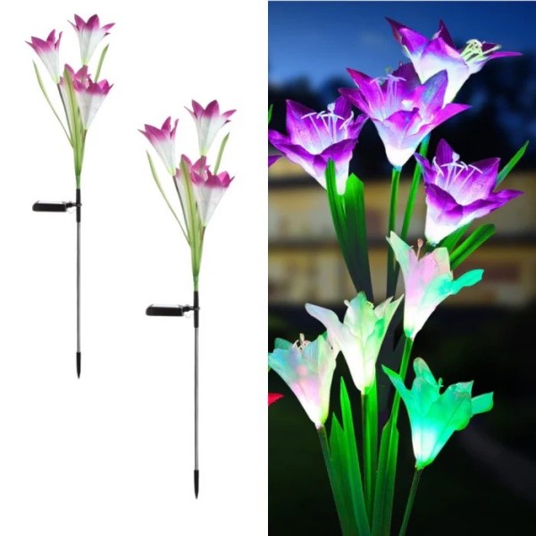 Set 2 Lămpi Solare Decorative Tip Crini Mov cu LED M374-23, 70cm, Lumina Eleganta, Design Elegant și Funcționare Automată [1]