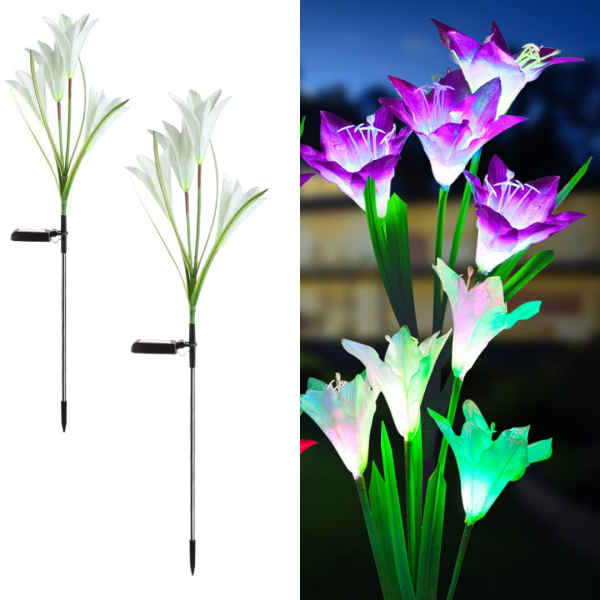 Set 2 Lămpi Solare Decorative Tip Crini Albi cu LED M374-23, 70cm, Lumina Eleganta, Design Elegant și Funcționare Automată [1]