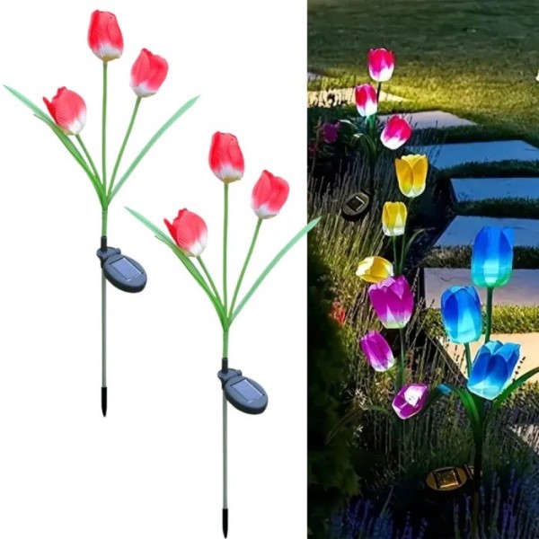 Set 2 Lămpi Solare Decorative Tip Lalele Rosii cu LED M374-23, 70cm, Lumina Eleganta, Design Elegant și Funcționare Automată [1]