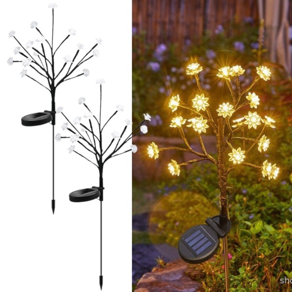 Set 2 Lămpi Solare Decorative Tip Ramura cu Flori Lumina Calda – Iluminare LED, Design Elegant și Funcționare Automată [1]