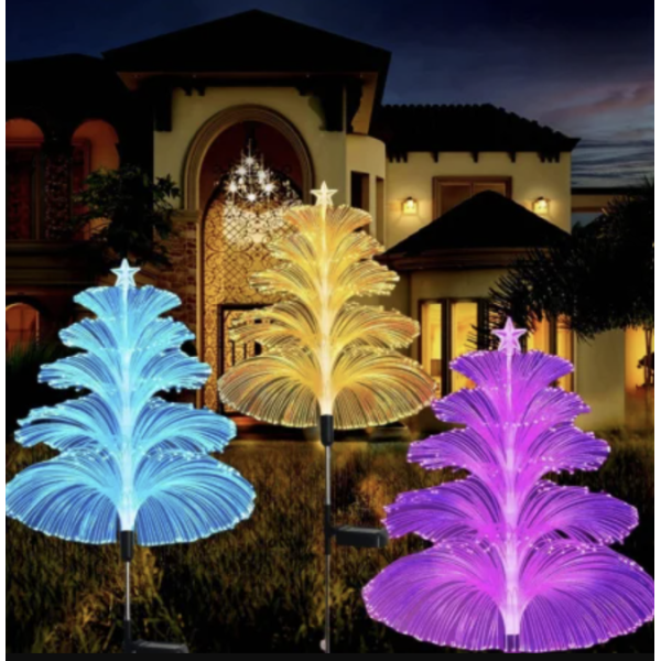 Set 2 Lampi Solare Fountain cu Fibra Optica – Iluminare Multicolora pentru Decorative Exterior [1]