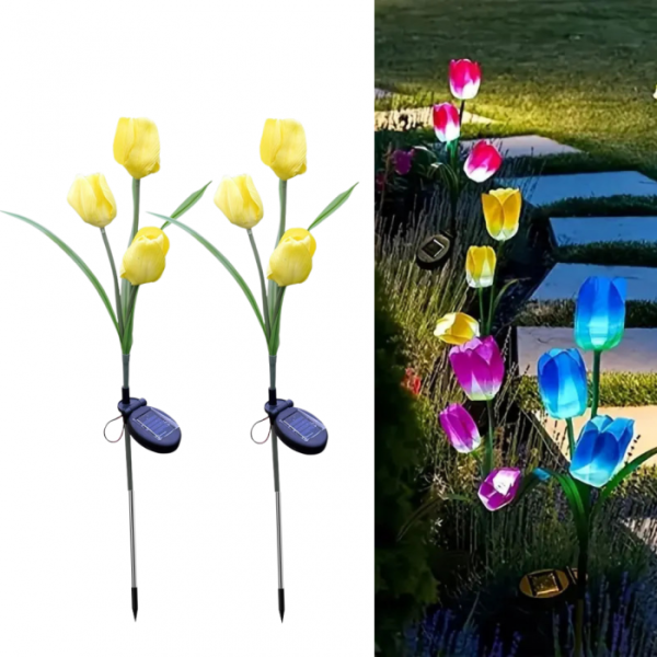 Set 2 Lămpi Solare Decorative Tip Lalele Galbene cu LED M374-23, 70cm, Lumina Eleganta, Design Elegant și Funcționare Automată [1]