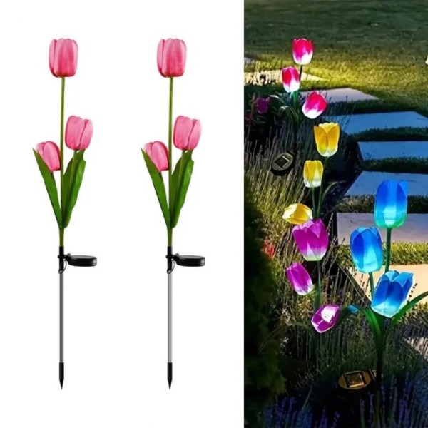 Set 2 Lămpi Solare Decorative Tip Lalele Roz cu LED M374-23, 70cm, Lumina Eleganta, Design Elegant și Funcționare Automată [1]