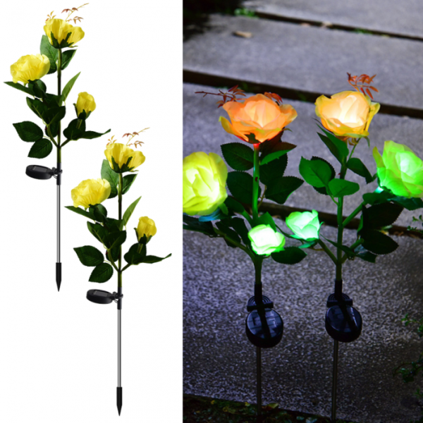 Set 2 Lămpi Solare Decorative Tip Trandafiri Galbeni – Iluminare LED, Design Elegant și Funcționare Automată [1]