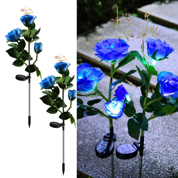 Set 2 Lămpi Solare Decorative Tip Trandafiri Albastri – Iluminare LED, Design Elegant și Funcționare Automată [1]