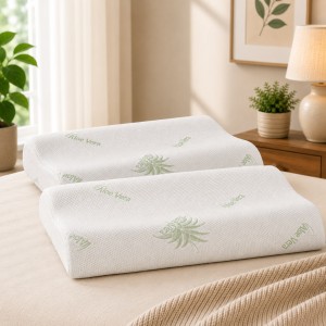 Set 2 Perne din spuma cu memorie, 40x60cm, husa tricot natur cu fermoar, Aloe Vera