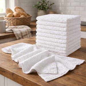 Set 9 prosoape mici 30x30cm, din 100% bumbac pakistanez,  350g, Rice, Alb