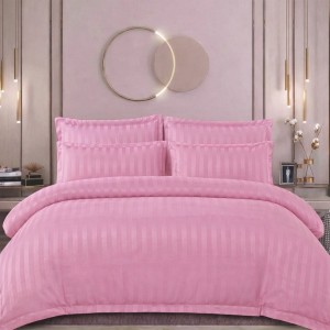 Lenjerie HoReCa, pat dublu, Damasc Finetat Deluxe cu Elastic, 6 piese, Roz Lenjerie HoReCa, pat dublu, Damasc Finetat Deluxe cu Elastic, 6 piese, Roz