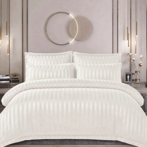 Lenjerie HoReCa, pat dublu, Damasc Finetat Deluxe cu Elastic, 6 piese, Crem deschis Lenjerie HoReCa, pat dublu, Damasc Finetat Deluxe cu Elastic, 6 piese, Crem deschis