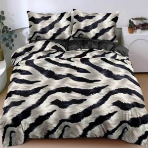 Lenjerie pat dublu cu Elastic, bumbac satinat, Negru, Gri, animal print Lenjerie pat dublu cu Elastic, bumbac satinat, Negru, Gri, animal print